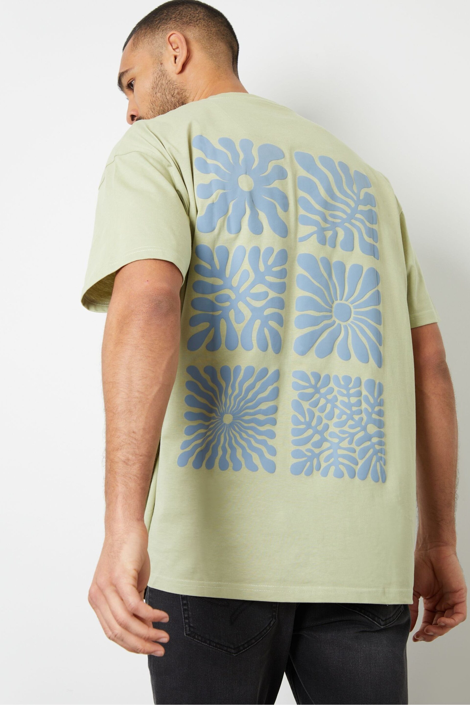 Threadbare Green Oversized Graphic Print Cotton T-Shirt - Image 1 of 4