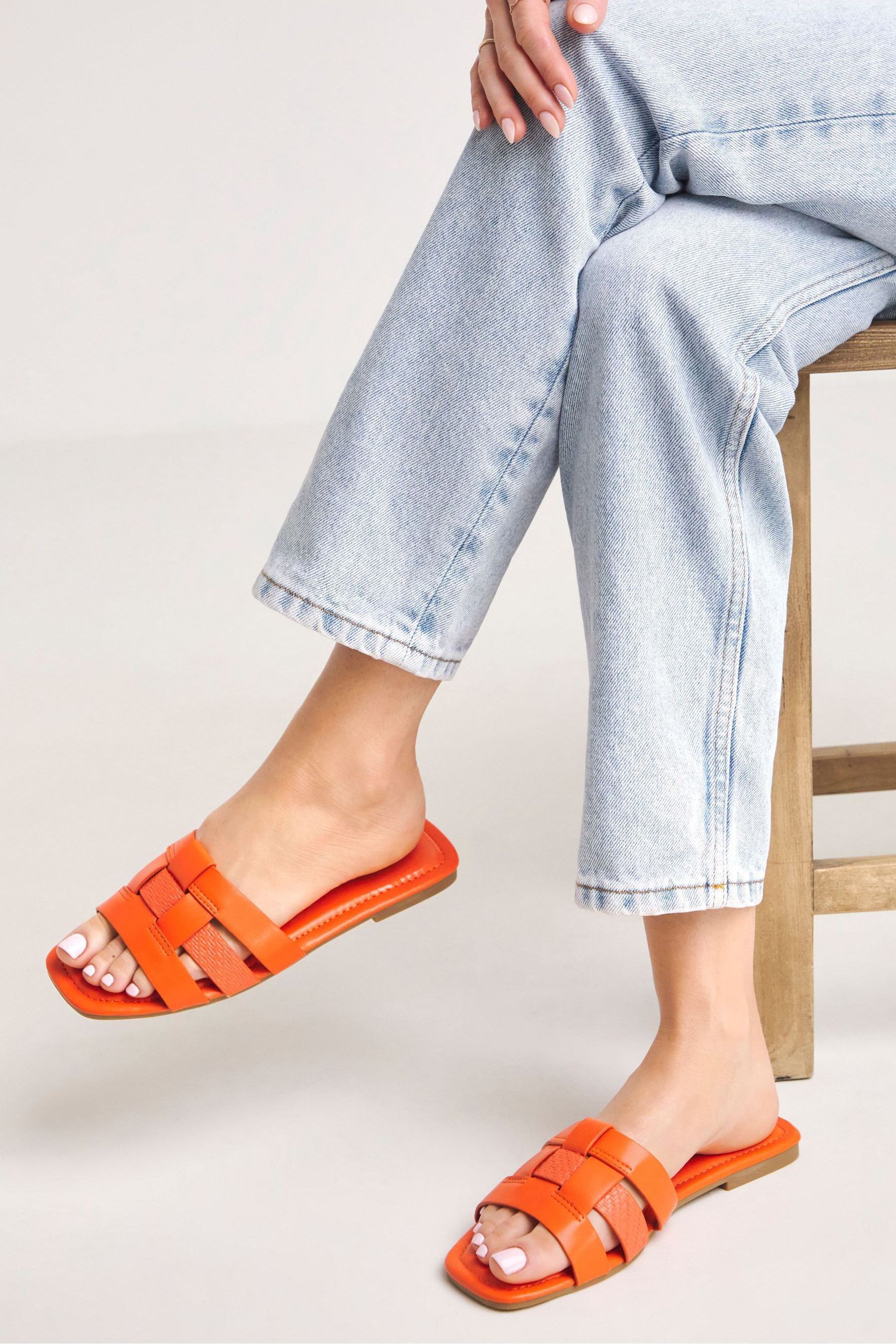 Buy Simply Be Orange Woven Flat Sandals In Extra Wide from Next Luxembourg