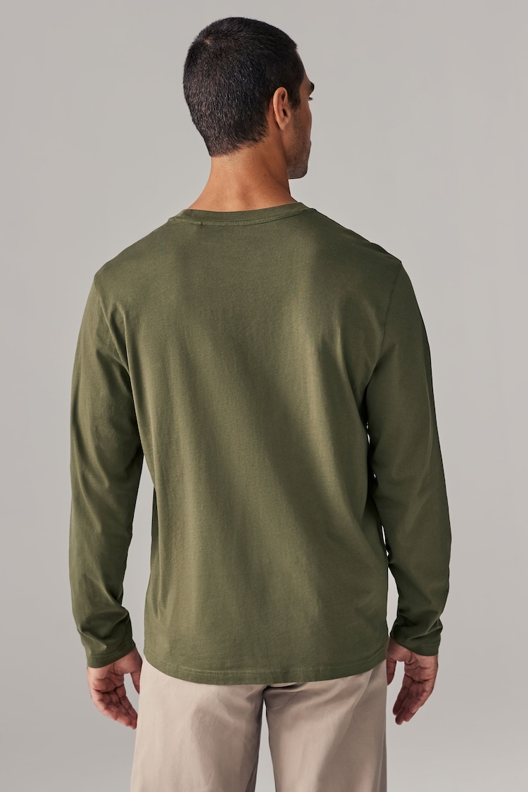 Green Khaki Regular Fit Long Sleeve Crew Neck T-Shirt - Image 2 of 7