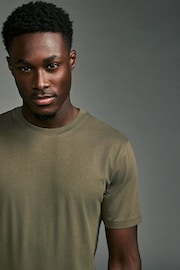 Green Khaki Slim Fit 100% Cotton Essential Regular Crew Neck T-Shirt - Image 4 of 7