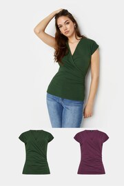 Long Tall Sally Green Grown On Sleeve Wrap Tops 2 Pack - Image 1 of 1