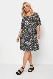 Yours Curve Denim Black Floral Print Textured Mini Dress - Image 1 of 5