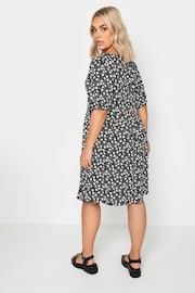 Yours Curve Denim Black Floral Print Textured Mini Dress - Image 3 of 5