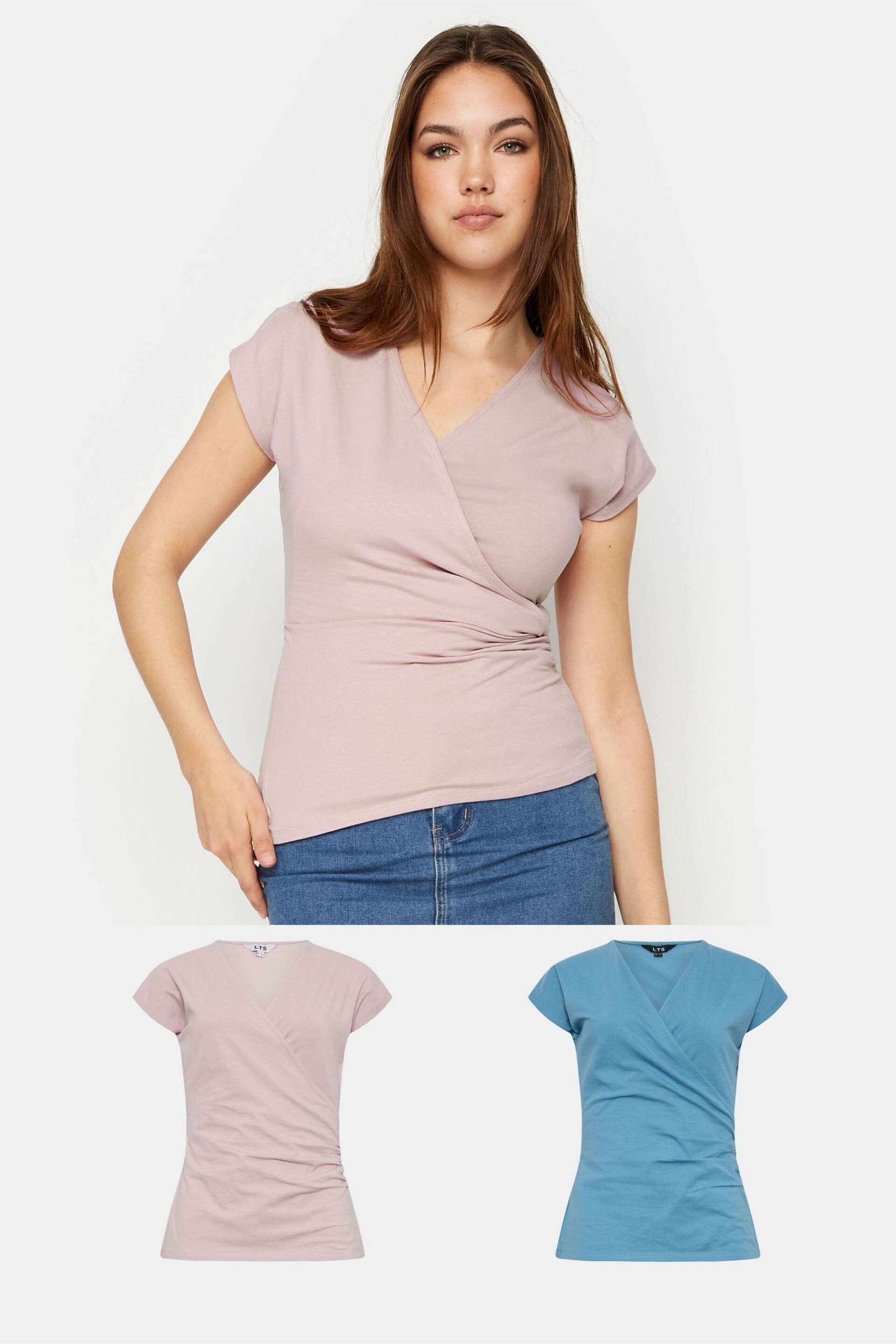 Long Tall Sally Blue Grown On Sleeve Wrap Tops 2 Pack - Image 1 of 1