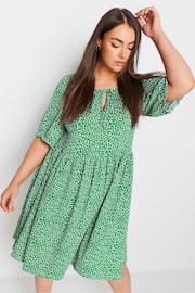 Yours Curve Green Floral Print Textured Mini Dress - Image 1 of 5