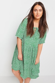 Yours Curve Green Floral Print Textured Mini Dress - Image 2 of 5