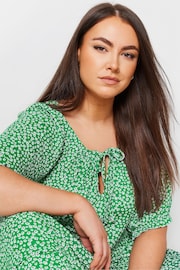 Yours Curve Green Floral Print Textured Mini Dress - Image 4 of 5