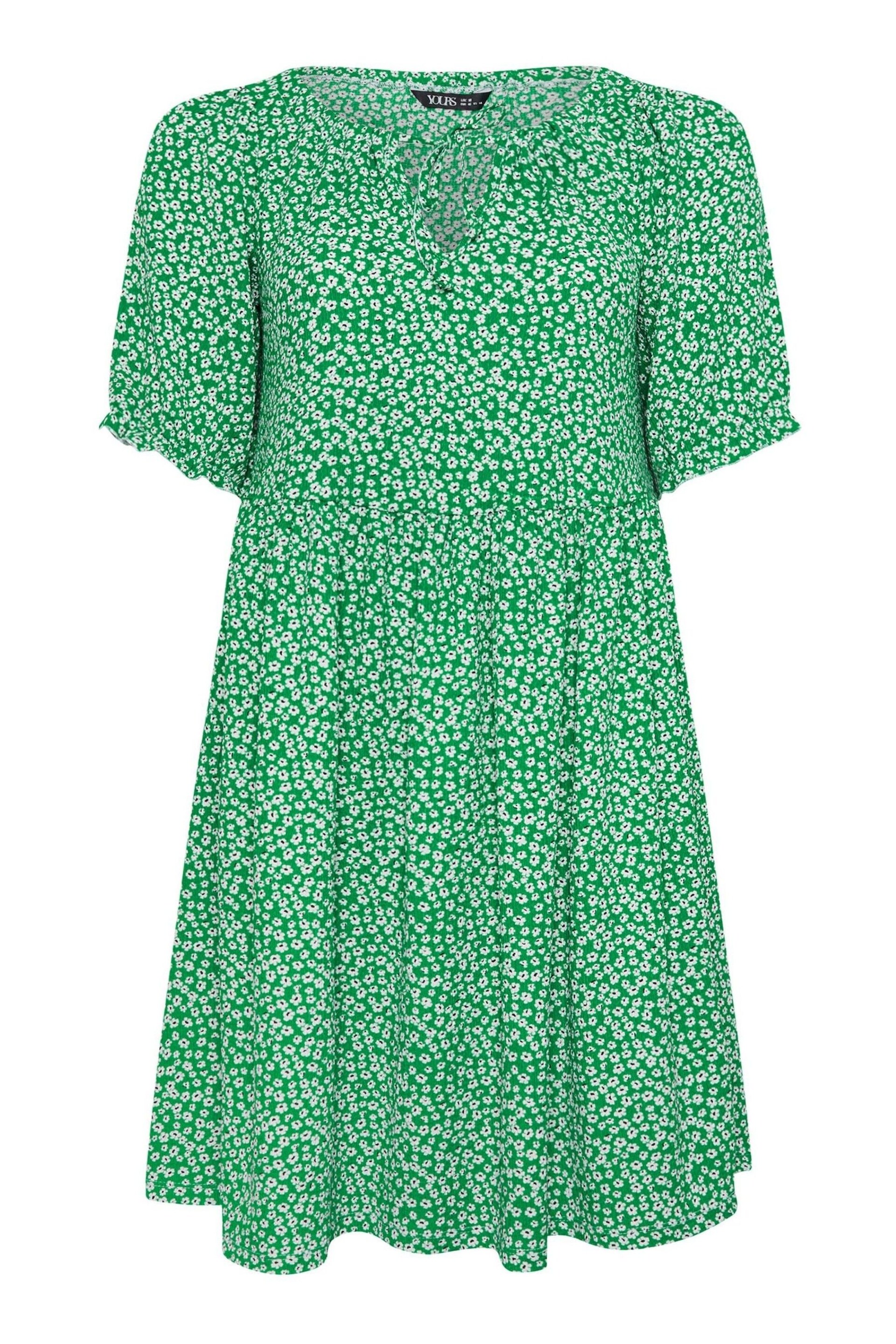 Yours Curve Green Floral Print Textured Mini Dress - Image 5 of 5