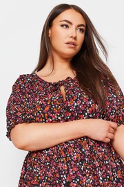 Yours Curve Black Floral Print Textured Mini Dress - Image 4 of 5