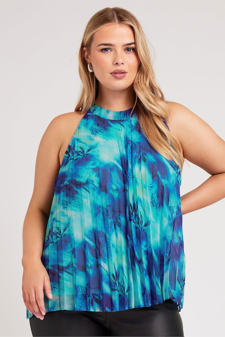 Yours Curve Blue Abstract Pleated Top - Image 1 of 5