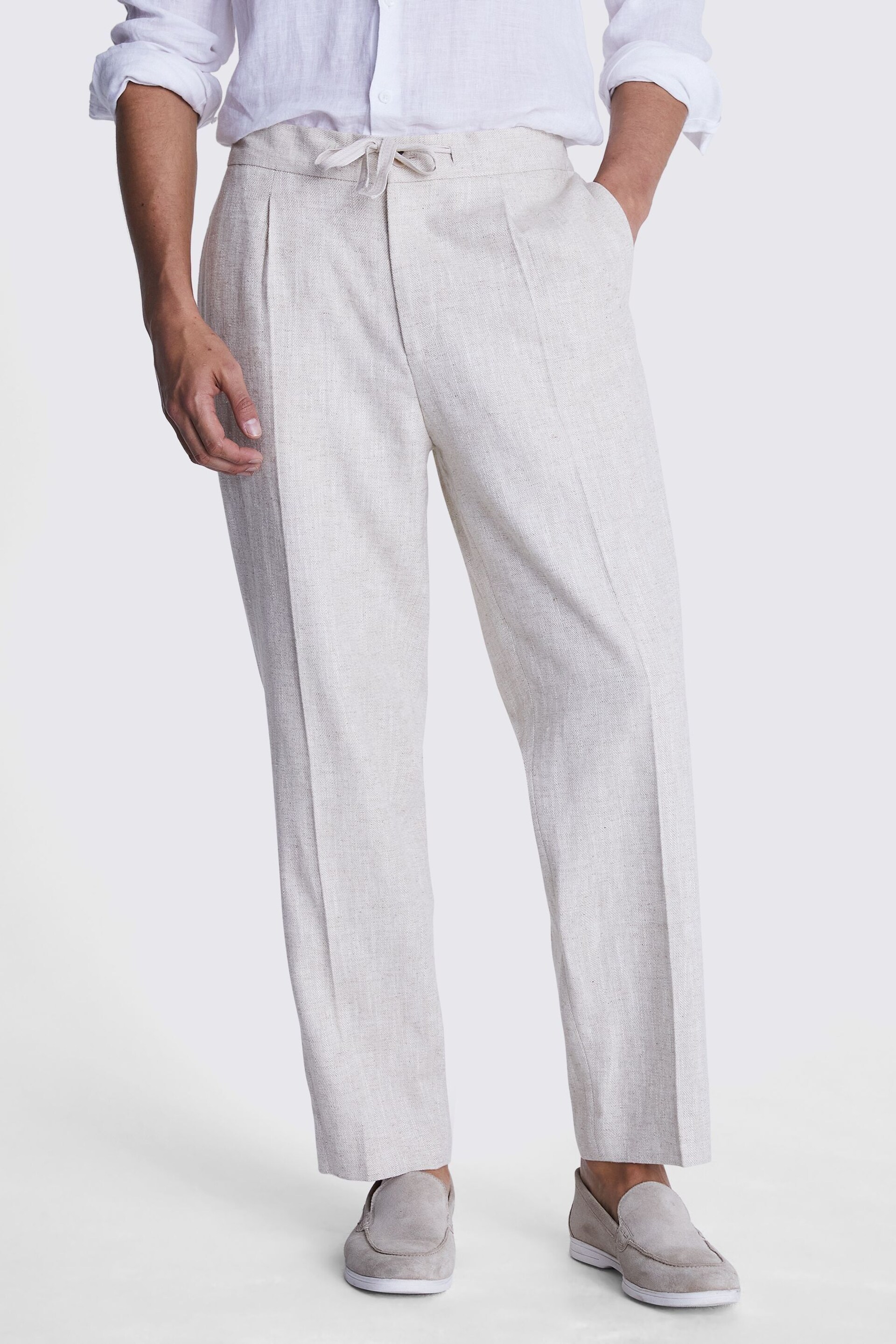 MOSS Natural Herringbone Beach Trousers - Image 1 of 3