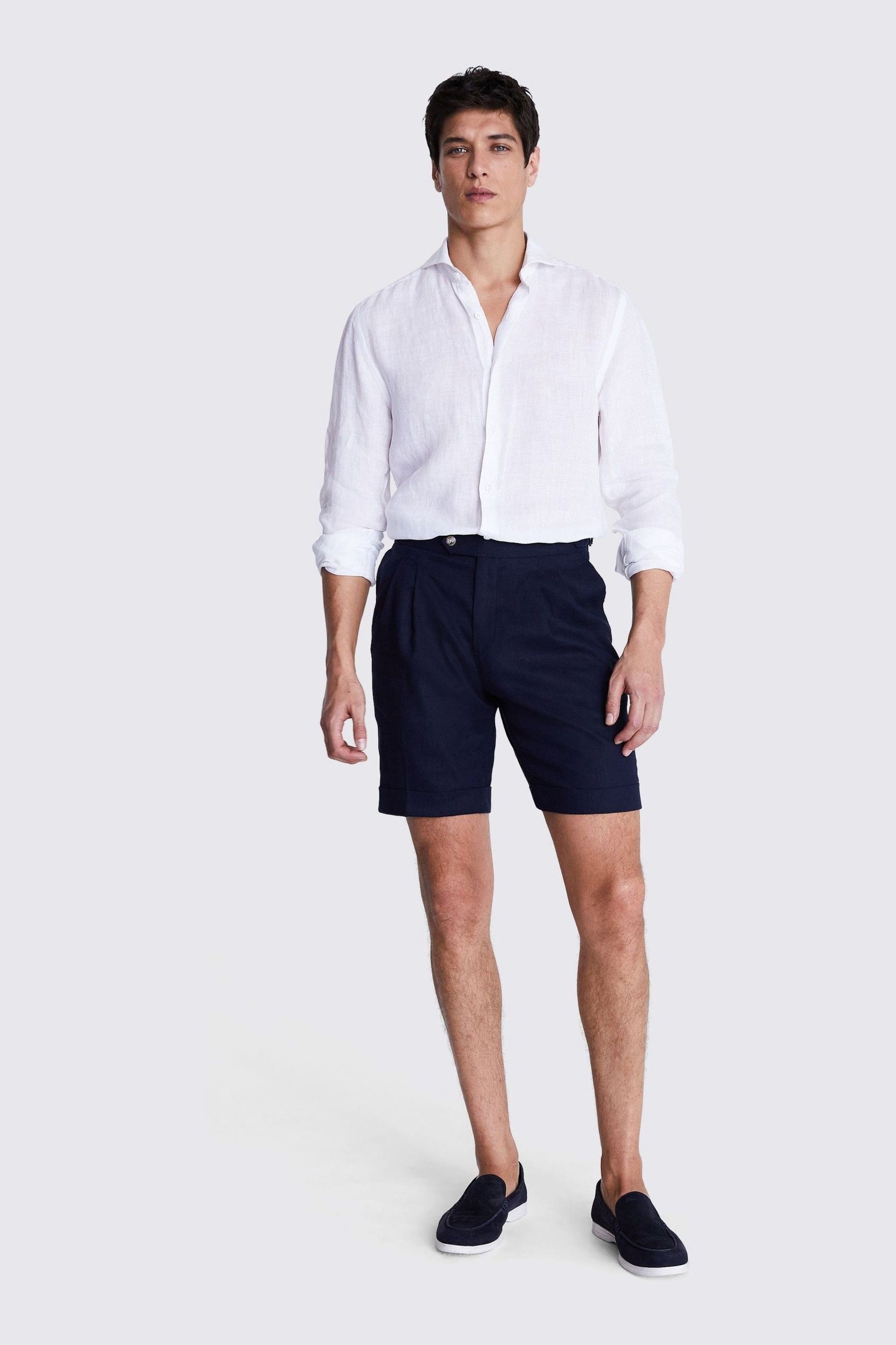 MOSS Blue Matte Linen Shorts - Image 2 of 3