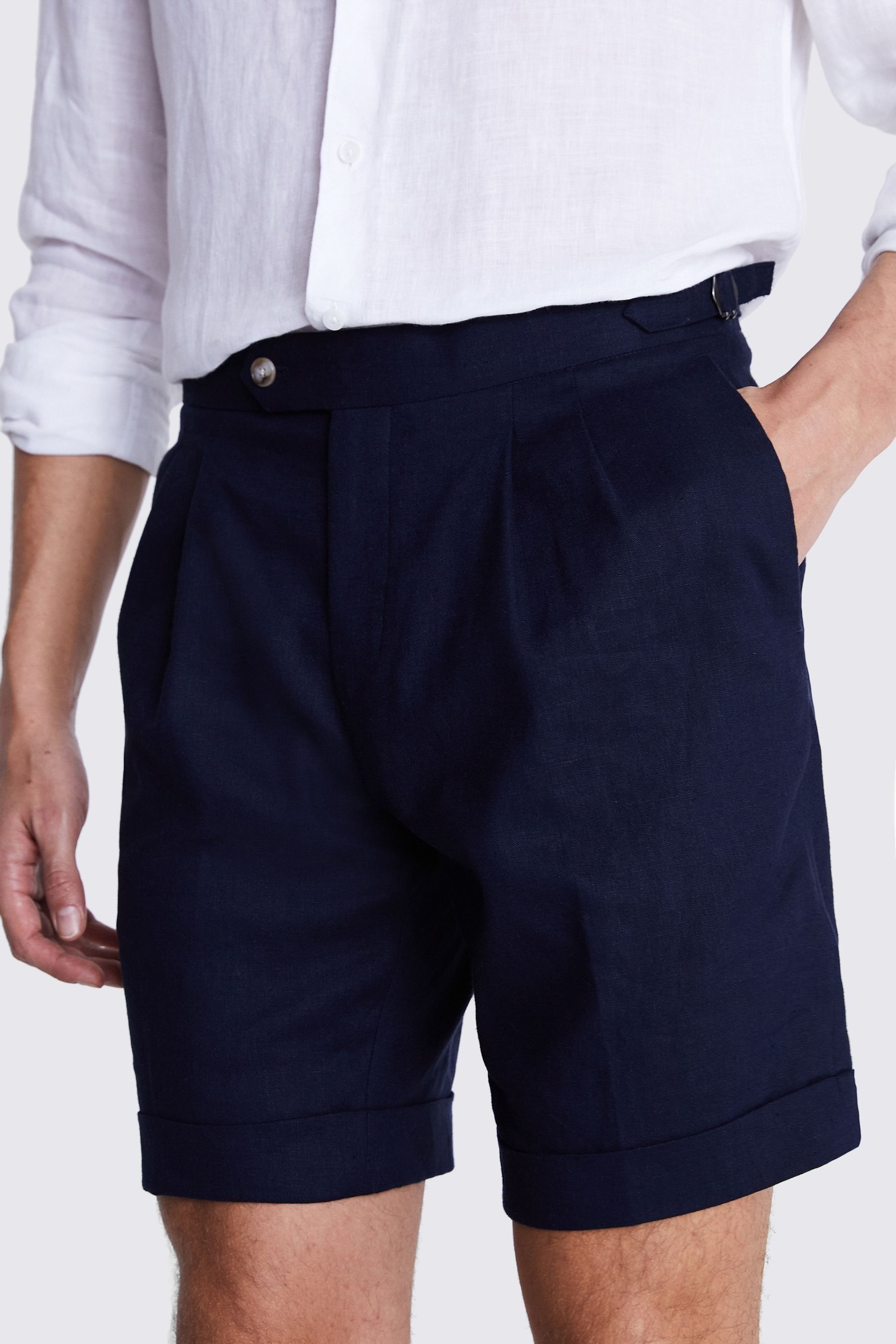 MOSS Blue Matte Linen Shorts - Image 3 of 3