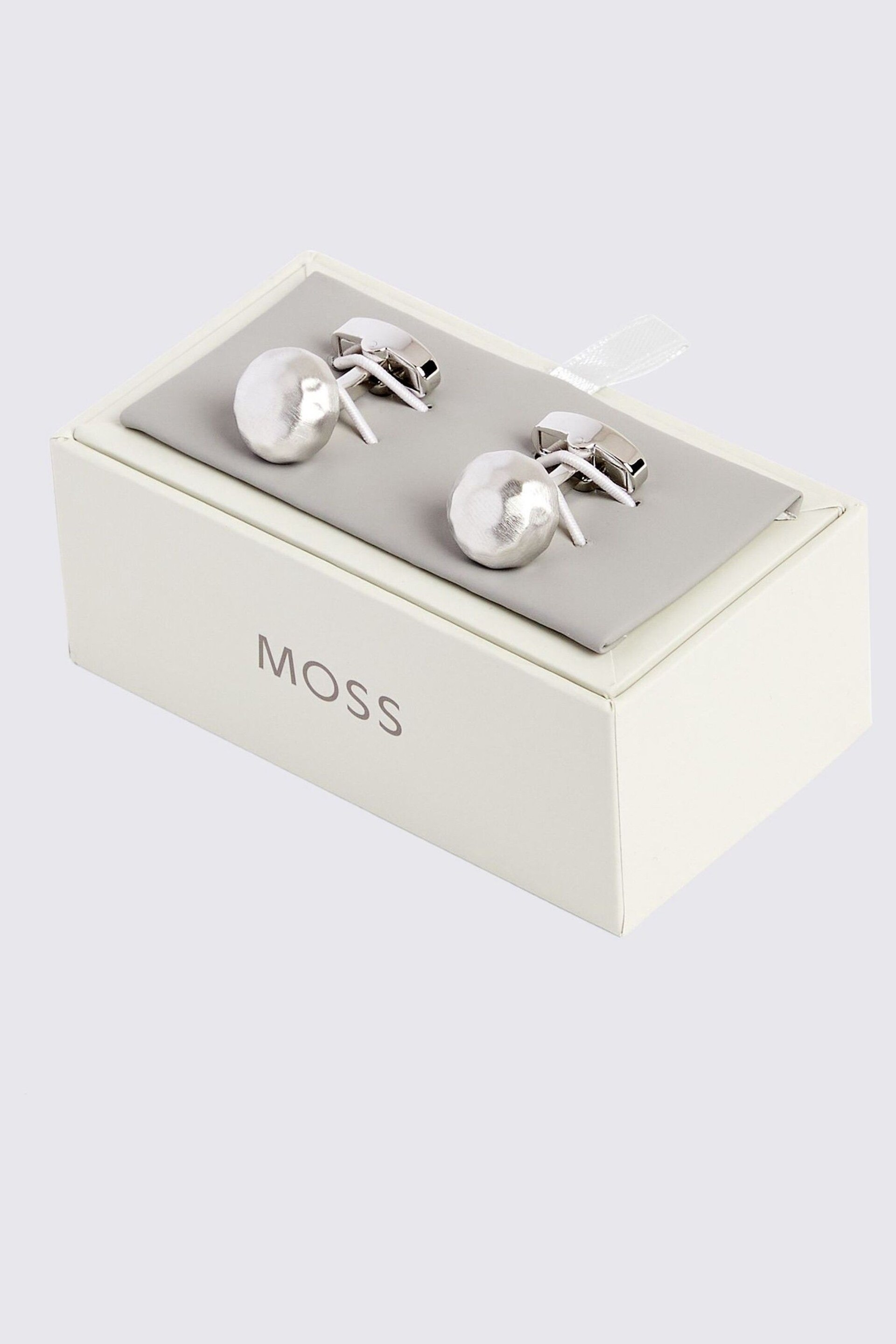 MOSS Grey Brushed Dome Cufflinks - Image 2 of 2