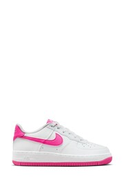 Nike White/Pink Air Force 1 Youth Trainers - Image 1 of 9
