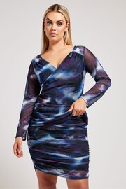 Yours Curve Purple London Mesh Abstract Print Top - Image 1 of 5