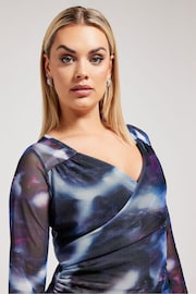 Yours Curve Purple London Mesh Abstract Print Top - Image 2 of 5