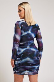 Yours Curve Purple London Mesh Abstract Print Top - Image 3 of 5