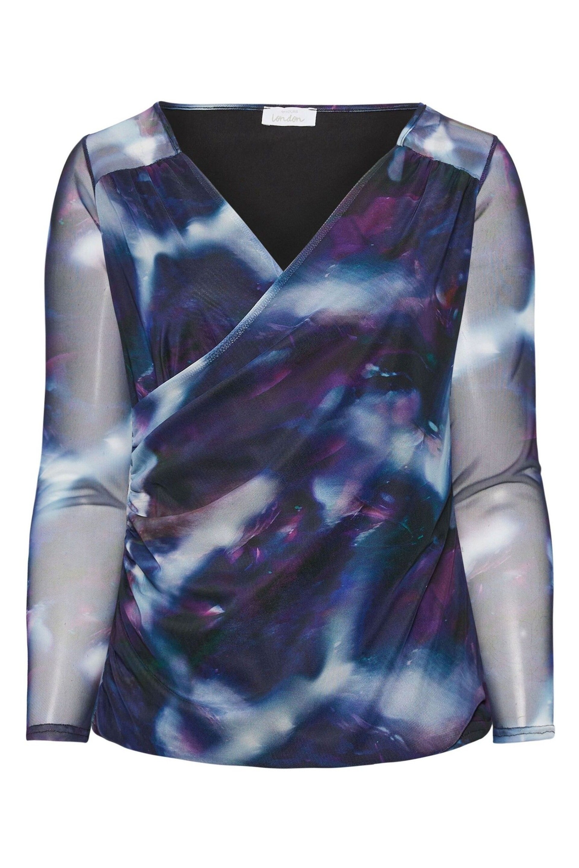 Yours Curve Purple London Mesh Abstract Print Top - Image 5 of 5