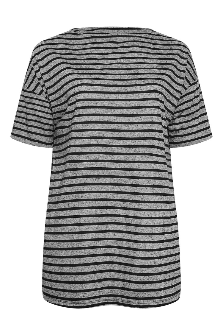 Yours Curve Black Denim Stripe Oversized Linen T-Shirt - Image 5 of 5