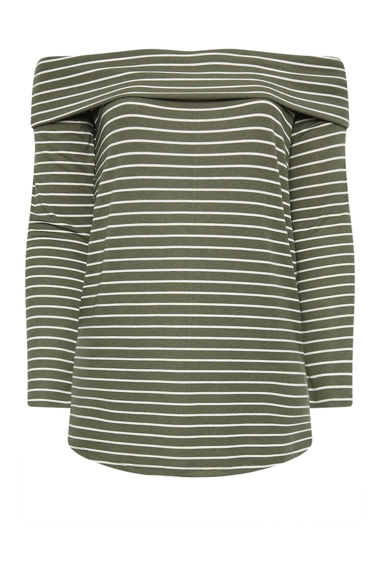 Yours Curve Green Stripe Long Sleeve Bardot Top - Image 6 of 6