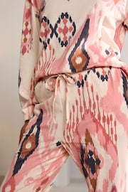 Ecru/Pink Ikat 100% Cotton Long Sleeve Pyjamas - Image 5 of 5