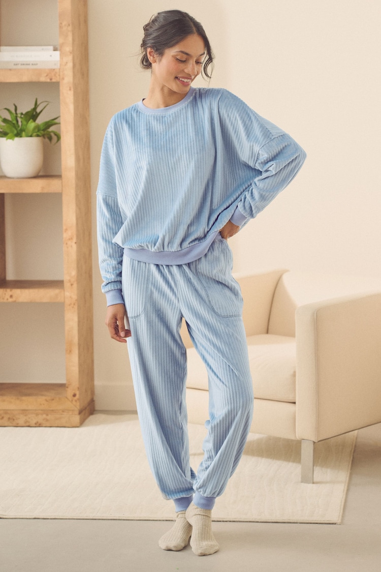 Blue Supersoft Rib Long Sleeve Pyjamas - Image 1 of 5