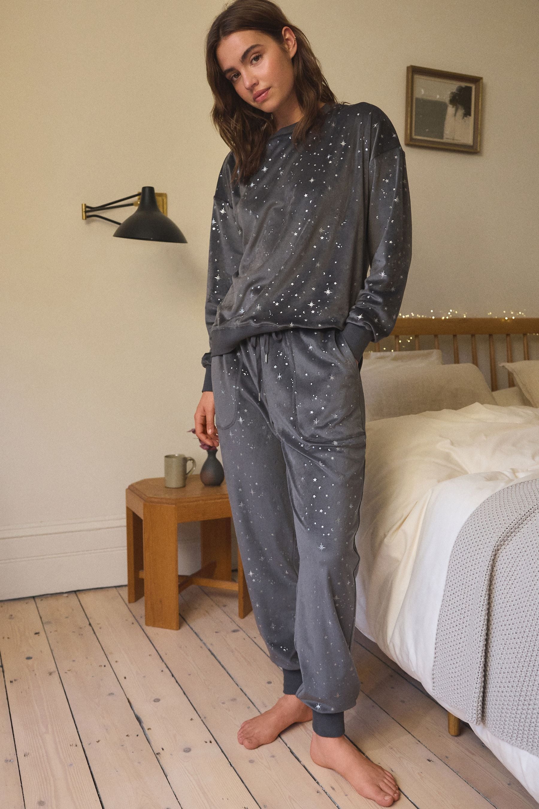 Ladies grey star pyjamas on sale