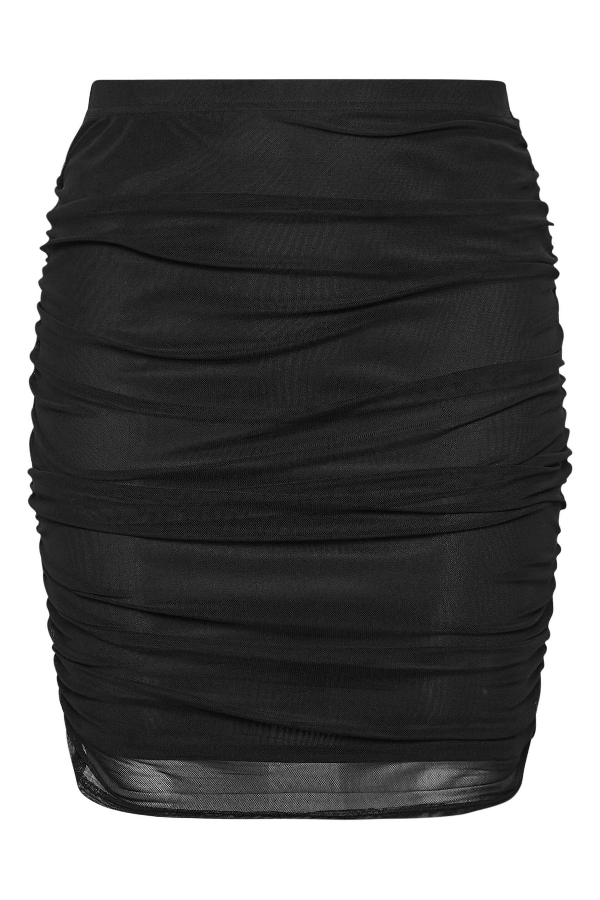 Yours Curve Black LONDON Leopard Print Gathered Mesh Skirt - Image 5 of 5