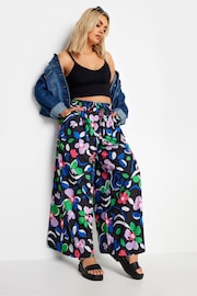 Yours Curve Black Dark LIMITED COLLECTION  Abstract Print Drawstring Wide Leg Trousers - Image 2 of 5