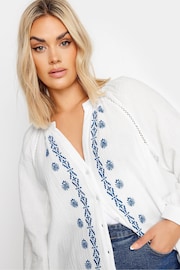 Yours Curve White & Navy Blue Cheesecloth Blouse - Image 4 of 5