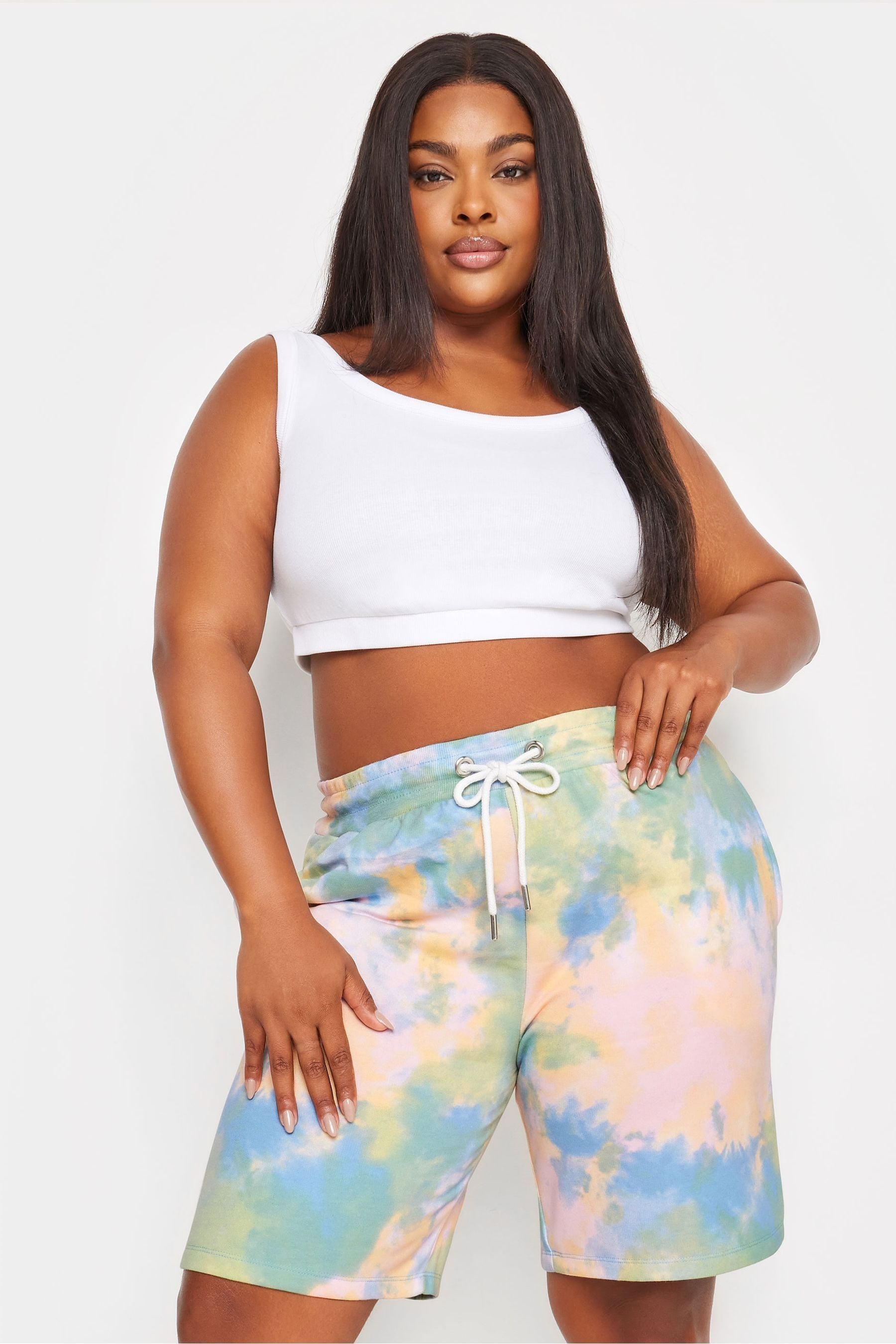 Buy Yours Curve Yellow Tie Dye Joggers Shorts from Next Oman