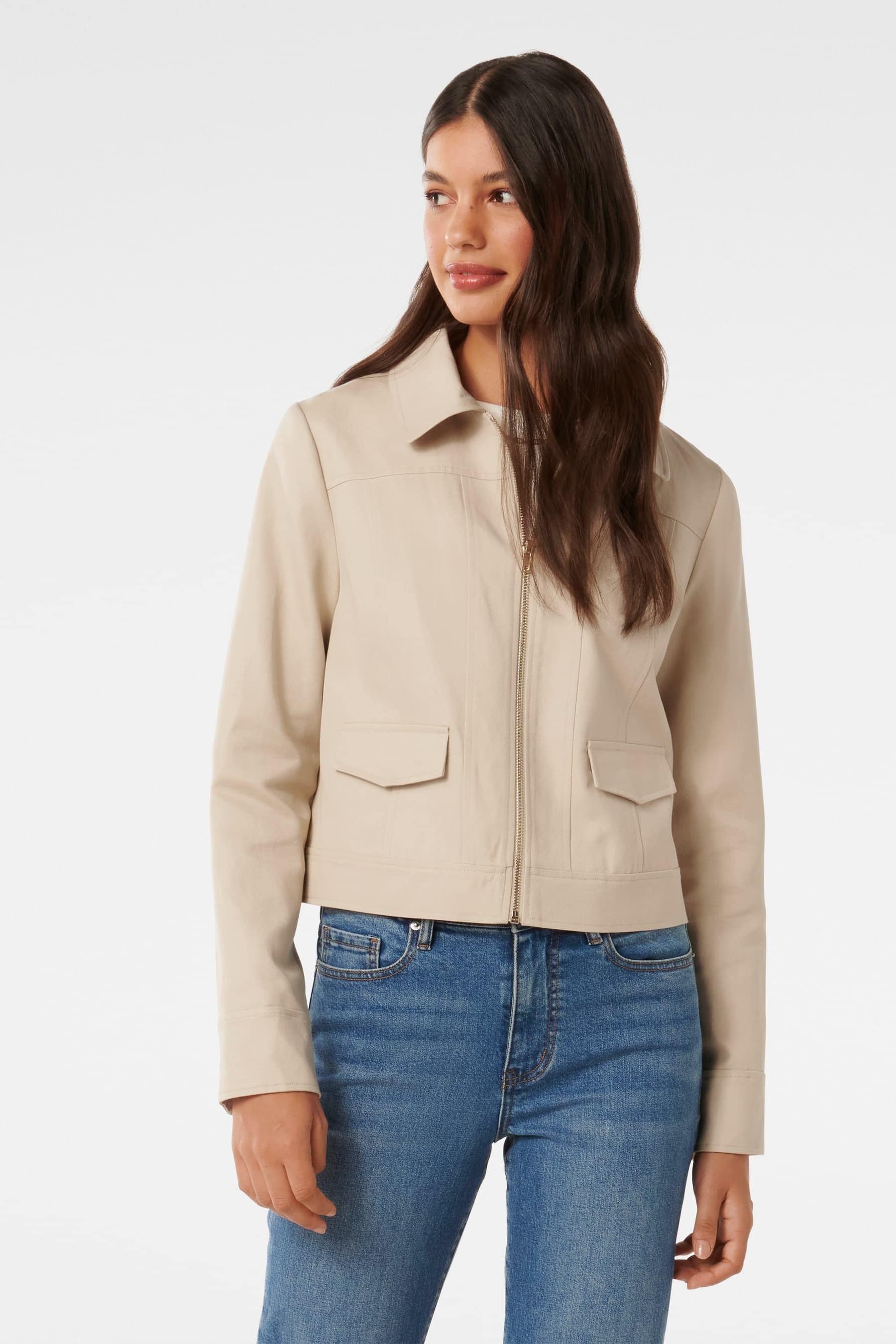 Buy Forever New Nude Teresa Zip Through Jacket contains Linen from Next Luxembourg