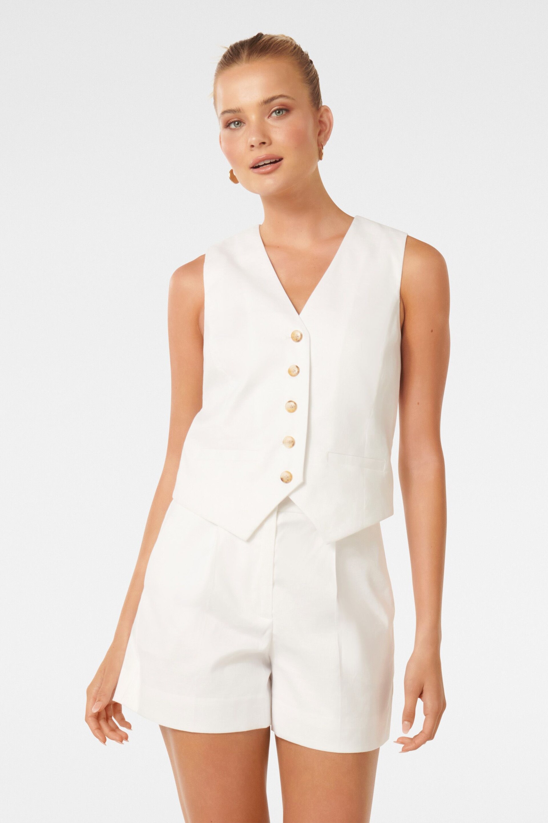 Forever New White Linen Blend Alice Waistcoat - Image 1 of 8