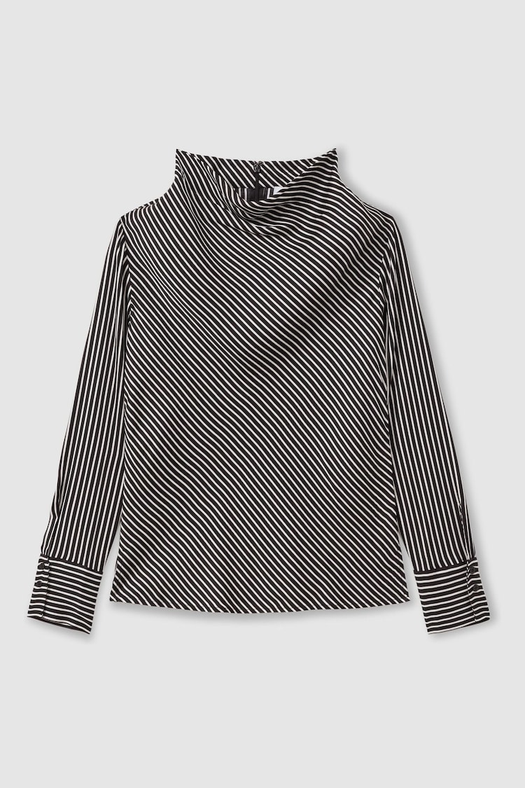 Reiss Black Addison Striped Cowl Neck Top - Image 2 of 6