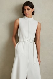 Reiss Ivory Thora Contrast Stitch Belted Midi Dress - Image 4 of 6