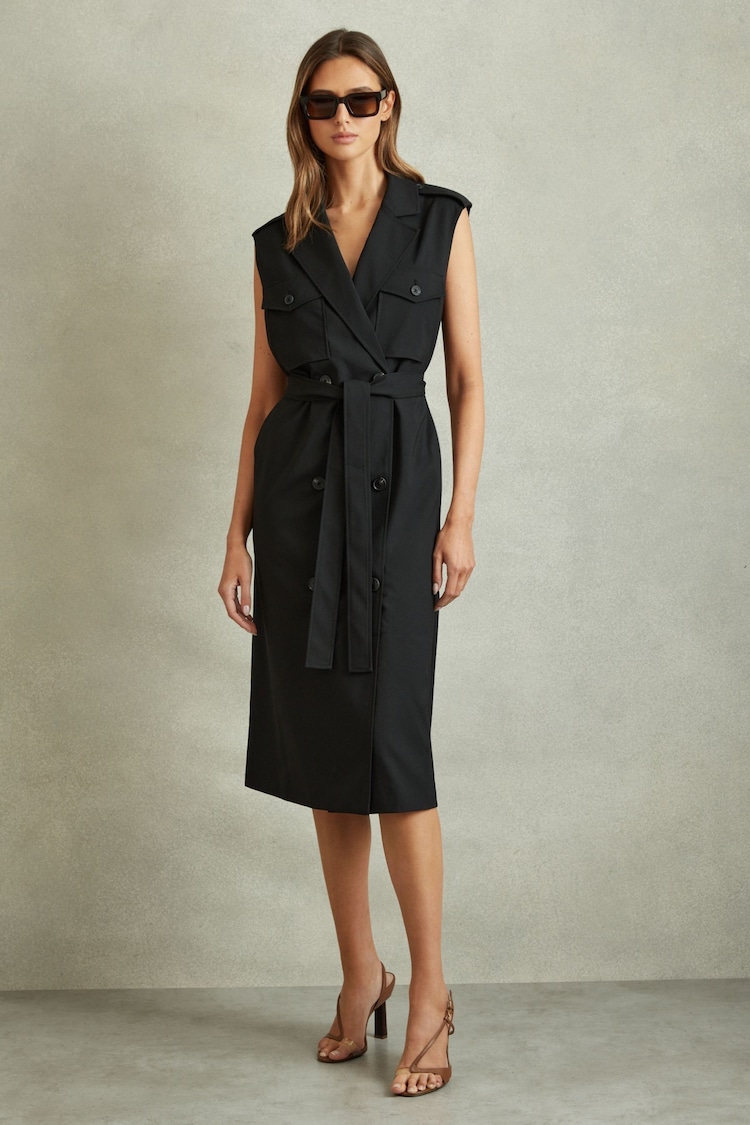 Reiss Black Kimora Wool Blend Double Breasted Midi Dress - Image 1 of 5