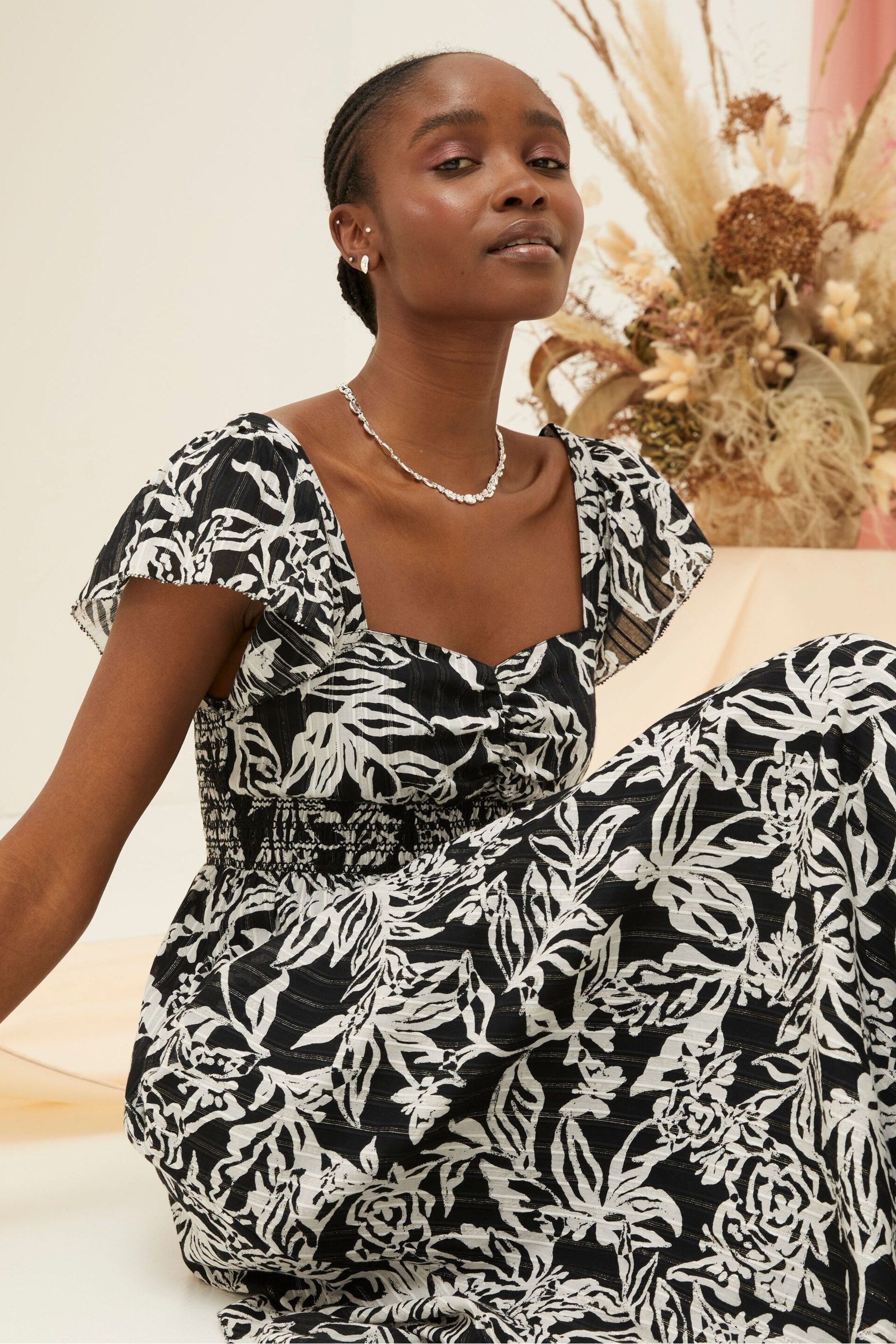 FatFace Black Dahlia Botanical Midi Dress - Image 4 of 5