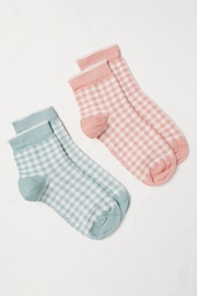 FatFace Green Gingham Socks 2 Pack - Image 1 of 2