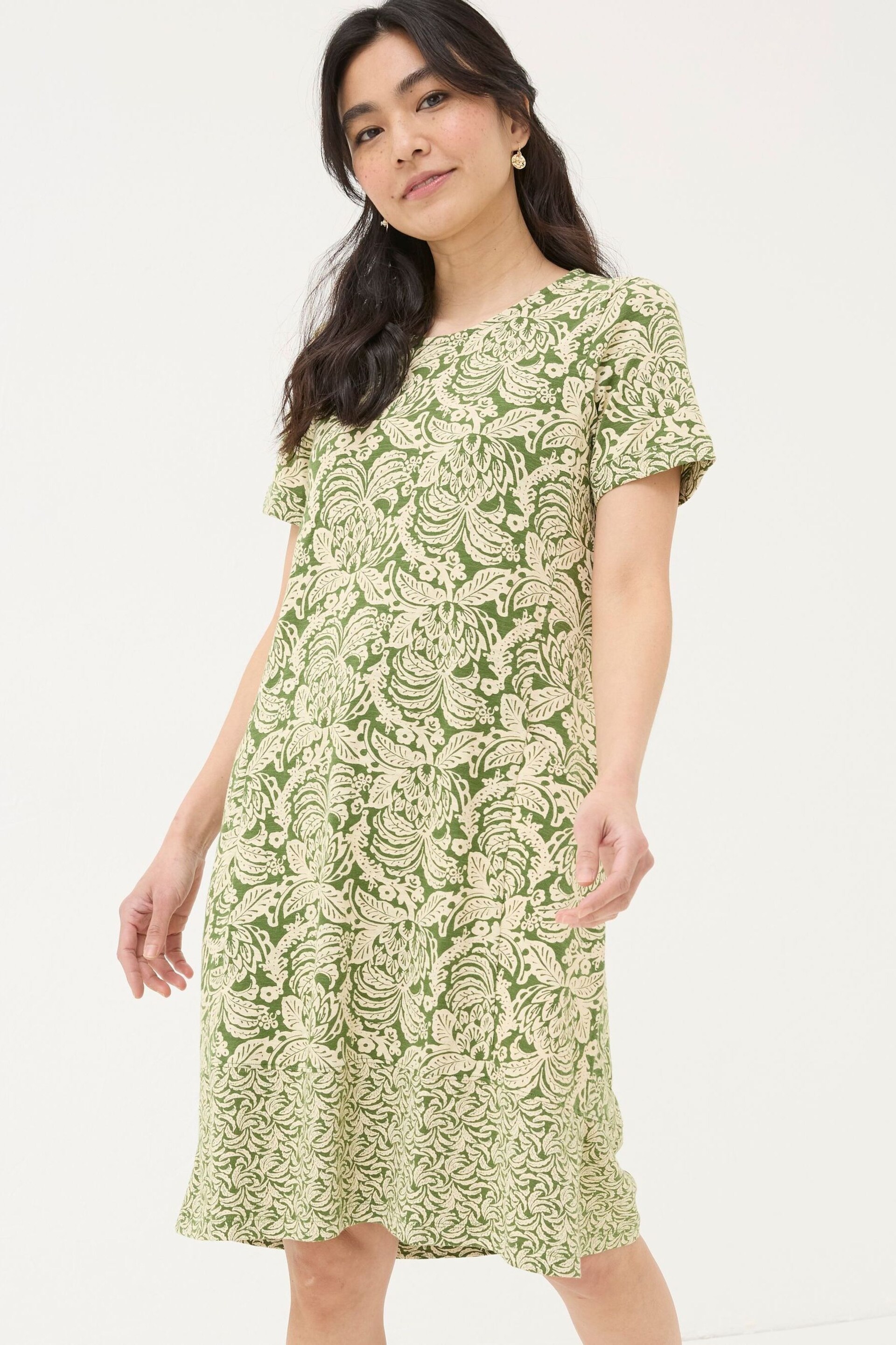 FatFace Green Simone Damask Floral Jersey Dress - Image 1 of 6