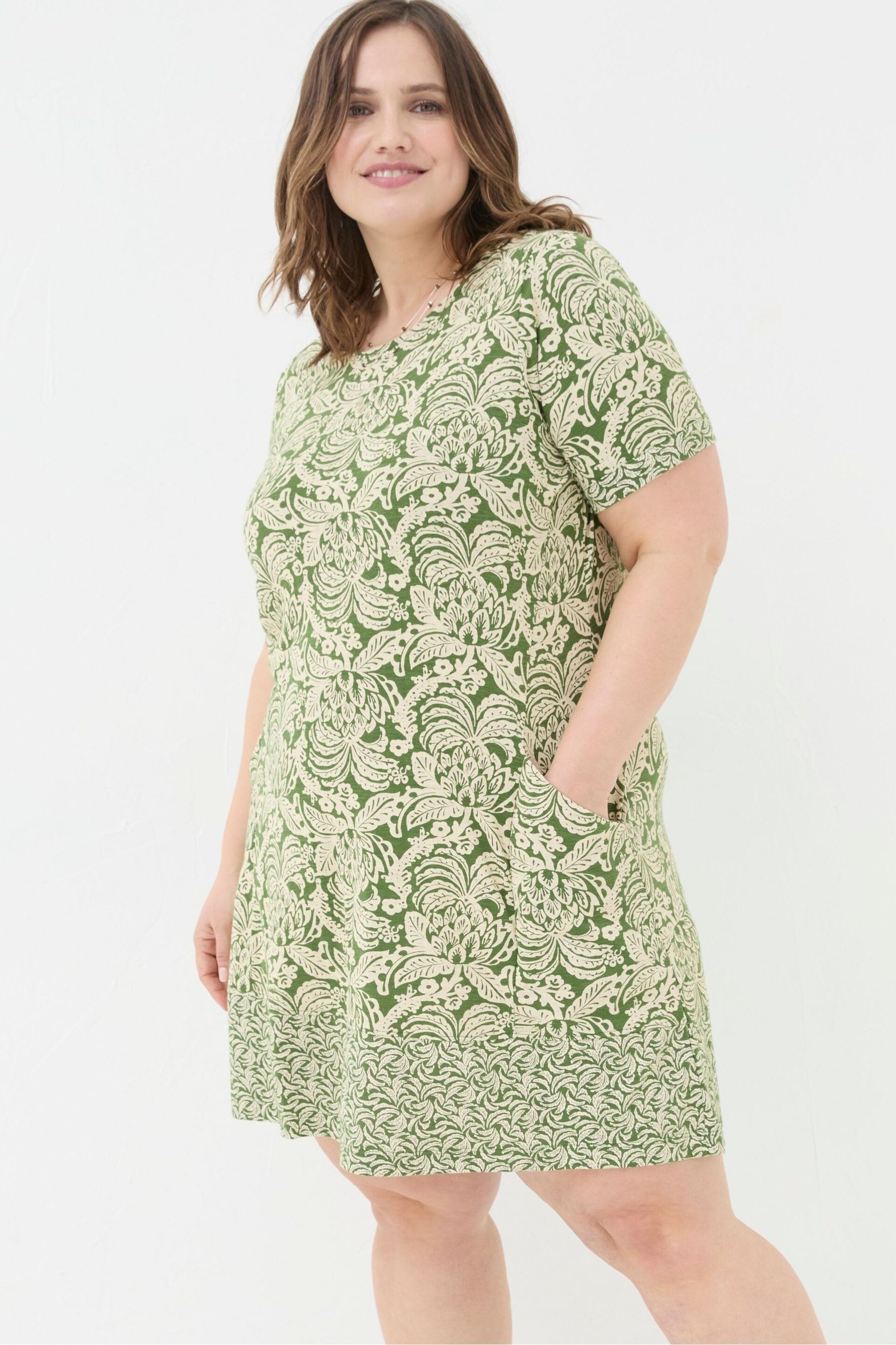 FatFace Green Simone Damask Floral Jersey Dress - Image 3 of 6