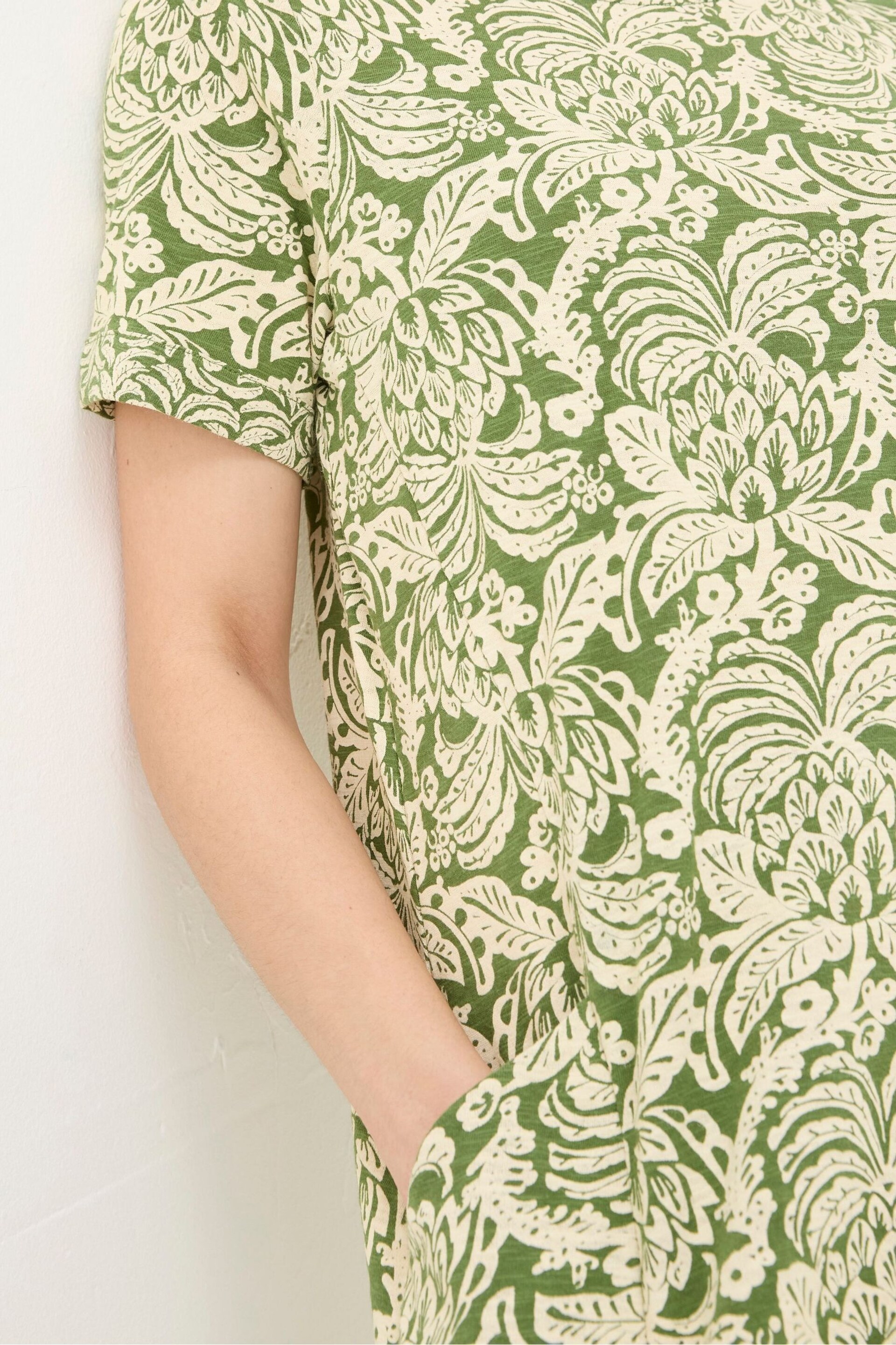 FatFace Green Simone Damask Floral Jersey Dress - Image 5 of 6