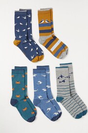 FatFace Orange Sealife Socks 5 Pack - Image 2 of 2