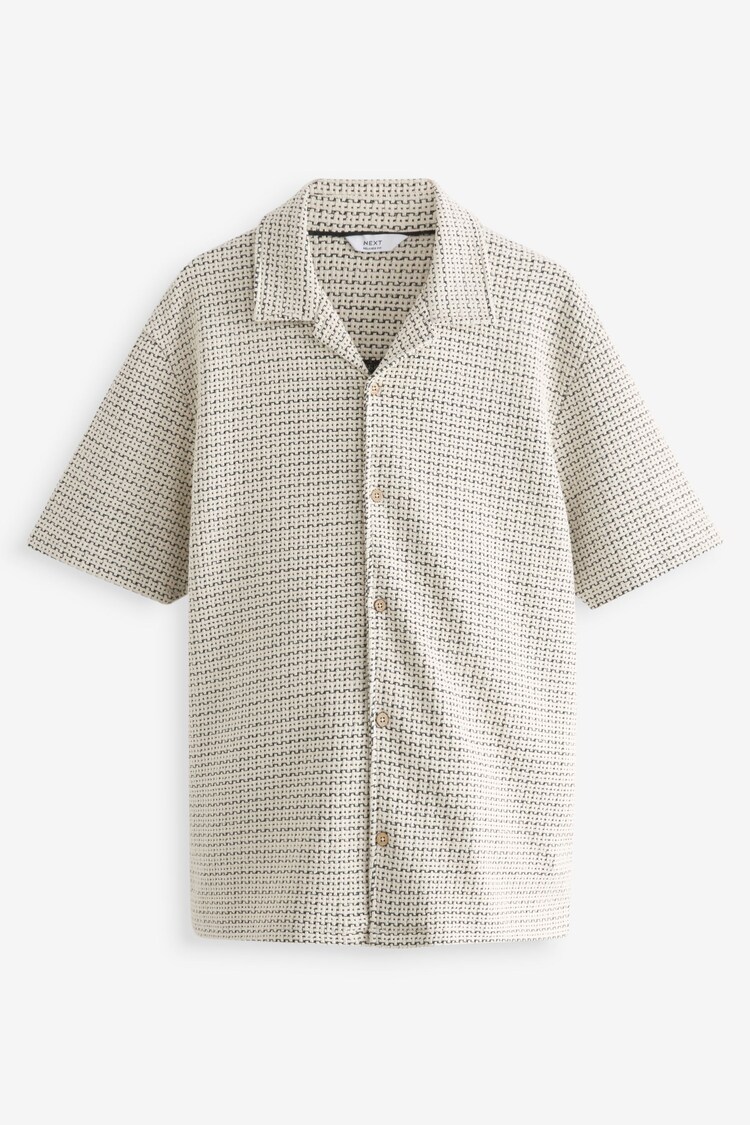 Black/White Textured Jersey Short Sleeve Shirt - Image 5 of 7