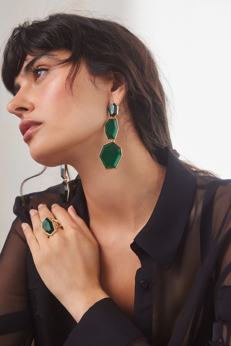 Green Chunky Statement Drop Earrings - Image 2 of 5