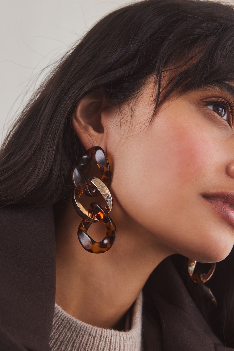 Tortoiseshell Brown Chunky Chain Earrings - Image 2 of 5