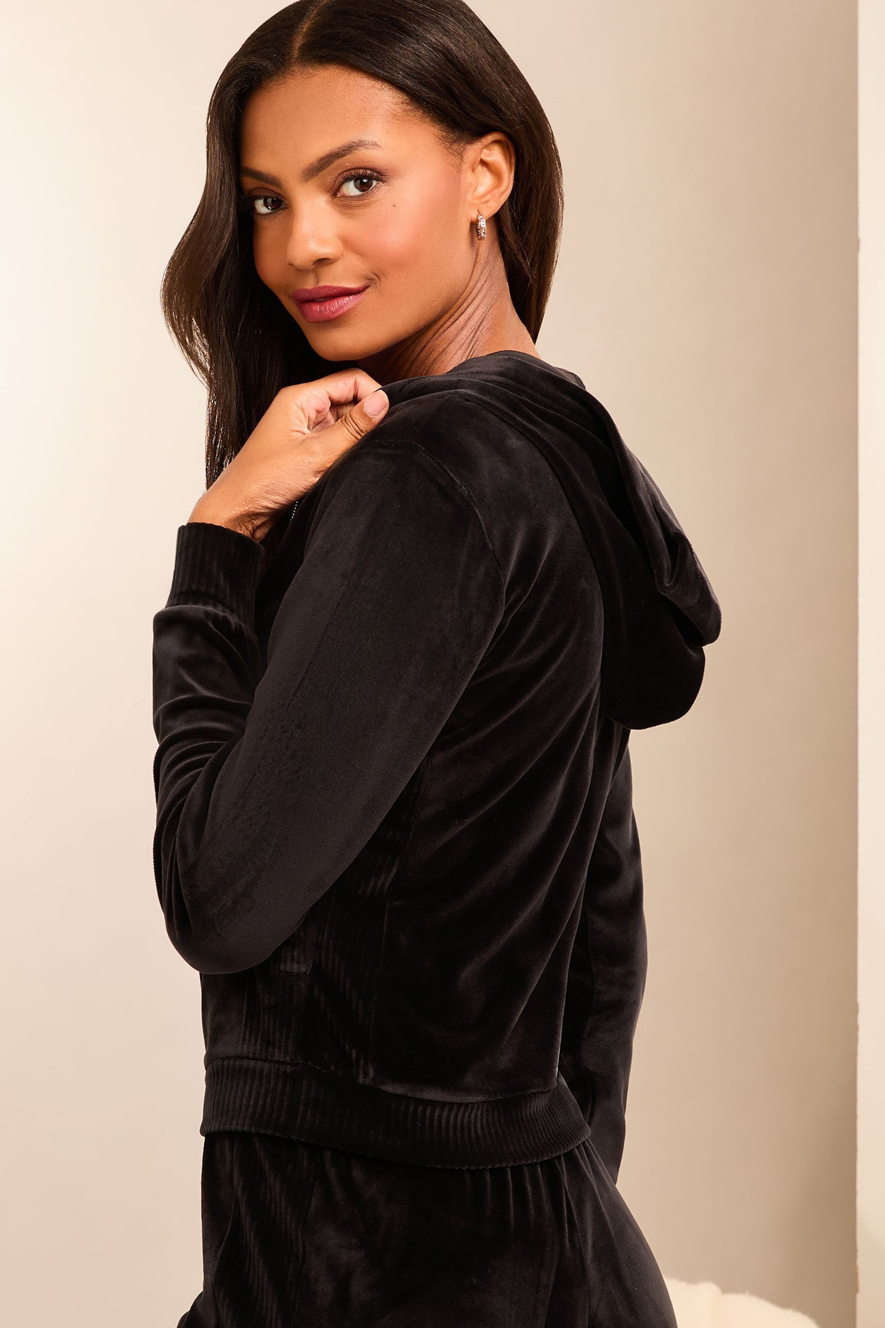 Buy Lipsy Black Velour Zip Through Hoodie from Next United Arab Emirates