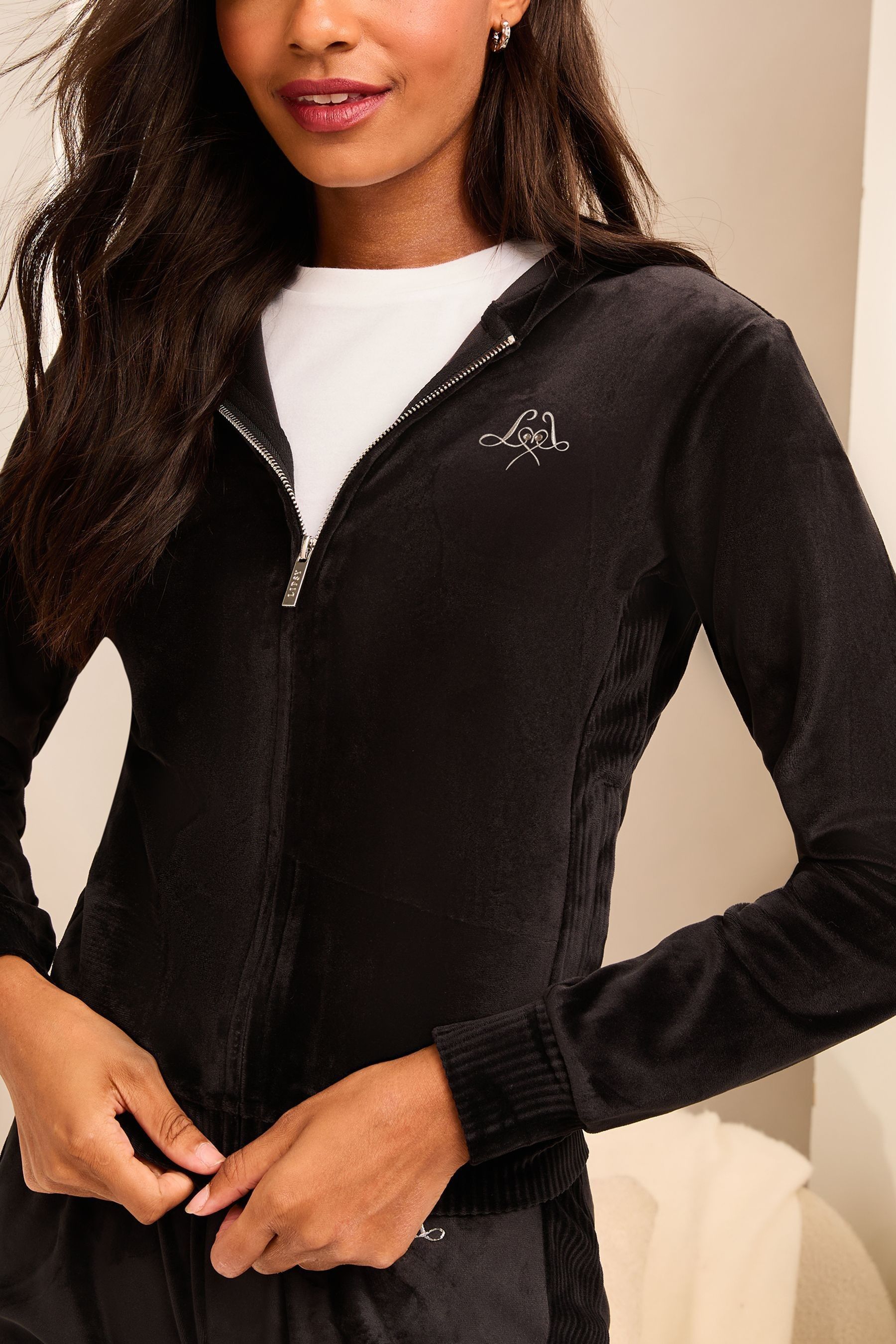 Buy Lipsy Black Velour Zip Through Hoodie from Next United Arab Emirates
