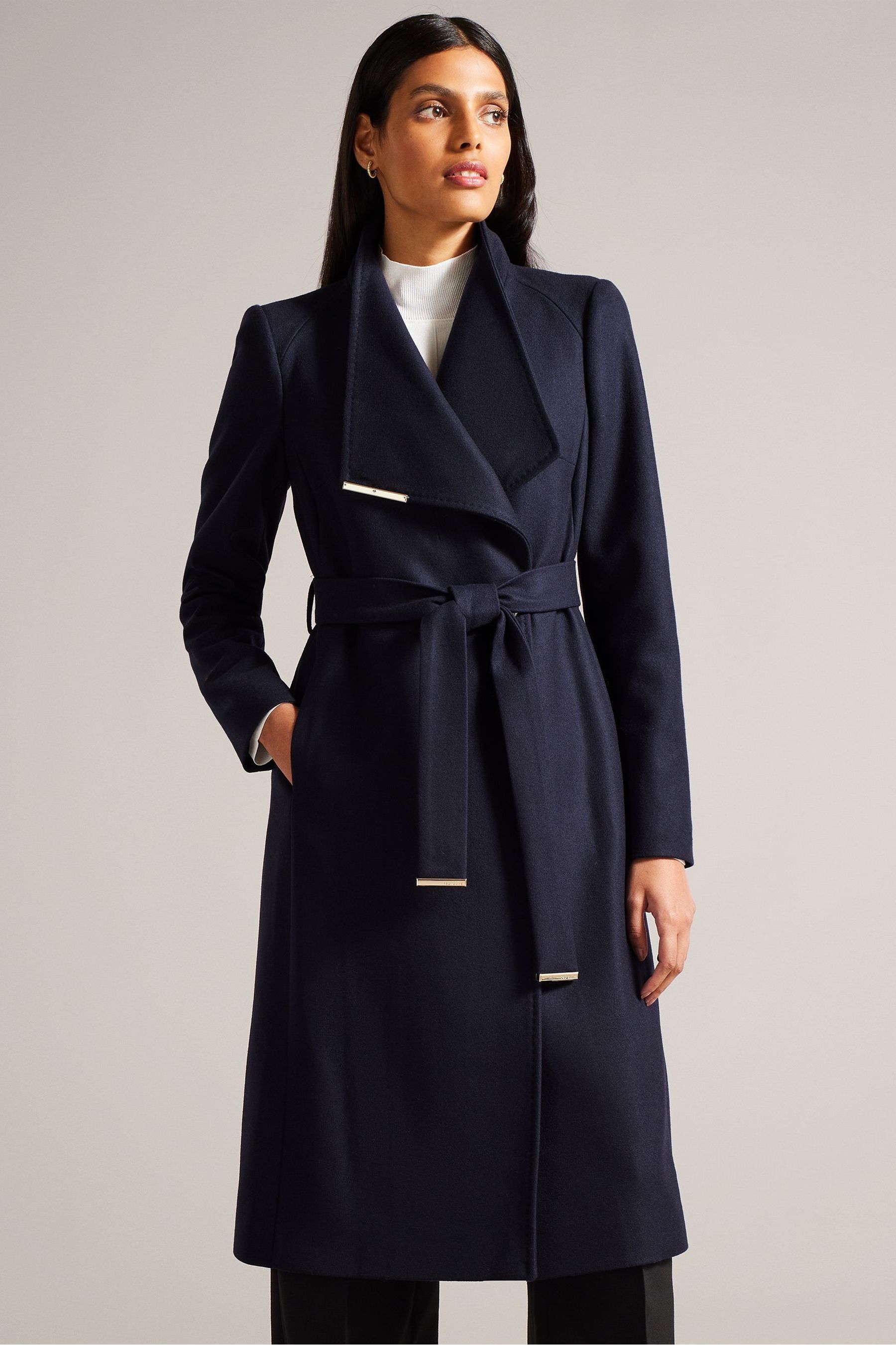 Buy Ted Baker Blue Rose Midi Length Belted Wool Wrap Coat from Next Luxembourg