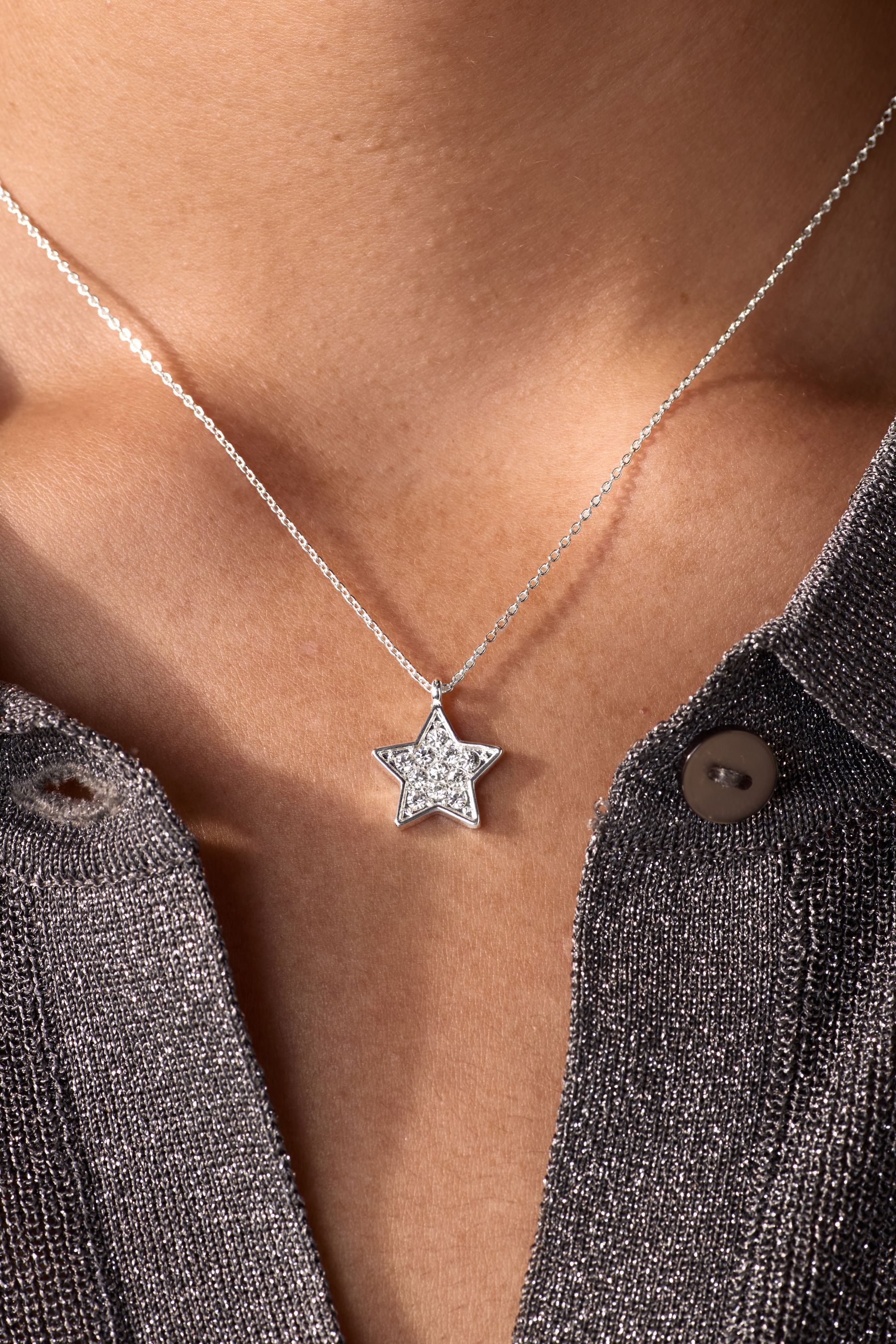 Buy Silver Tone Star Necklace Made With Recycled Brass and Zinc from Next Poland